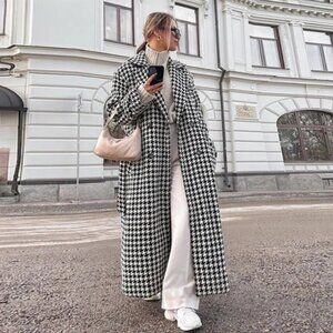 NWT EXPRESS Houndstooth Long Wool Overcoat Double Breasted XXLT